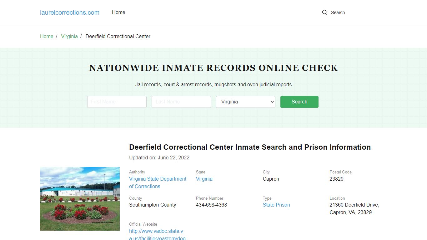 Deerfield Correctional Center Inmate Search, Visitation, Phone no ...