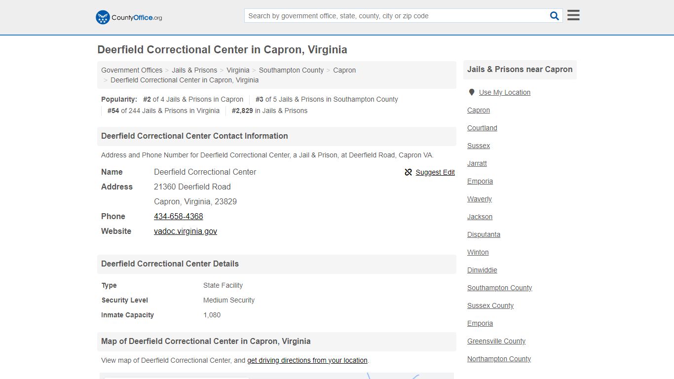 Deerfield Correctional Center - Capron, VA (Address and Phone)