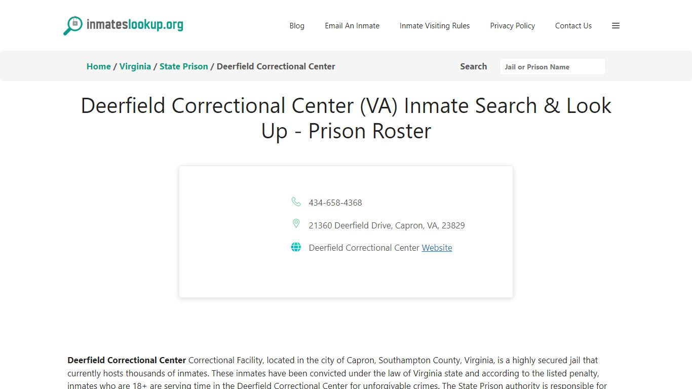 Deerfield Correctional Center (VA) Inmate Search & Look Up - Prison Roster